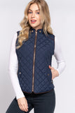 Women's Quilted Padding Vest With Suede Piping Details