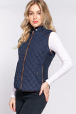 Women's Quilted Padding Vest With Suede Piping Details