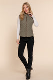 Women's Quilted Padding Vest With Suede Piping Details