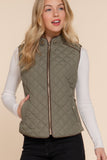 Women's Quilted Padding Vest With Suede Piping Details