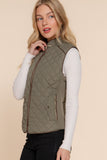 Women's Quilted Padding Vest With Suede Piping Details