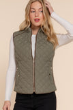 Women's Quilted Padding Vest With Suede Piping Details