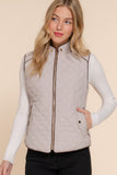 Women's Quilted Padding Vest With Suede Piping Details