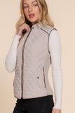 Women's Quilted Padding Vest With Suede Piping Details