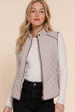 Women's Quilted Padding Vest With Suede Piping Details