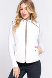 Women's Quilted Padding Vest With Suede Piping Details