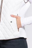 Women's Quilted Padding Vest With Suede Piping Details