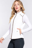 Women's Quilted Padding Vest With Suede Piping Details