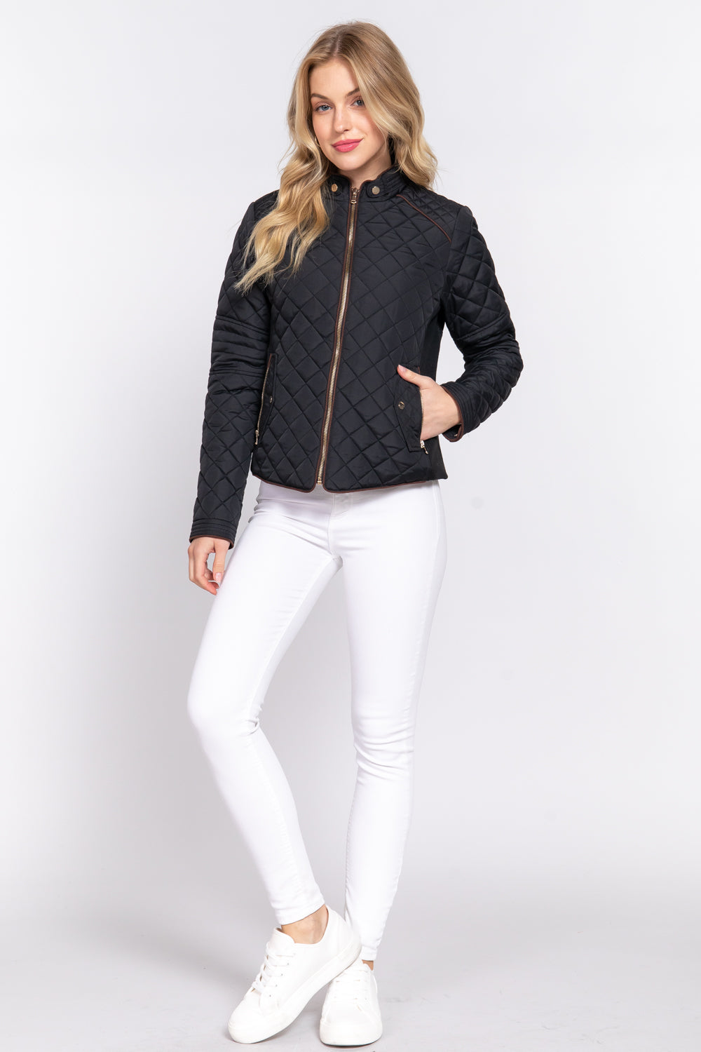 Khanomak Quilted Padding Jacket With Suede Piping Detail