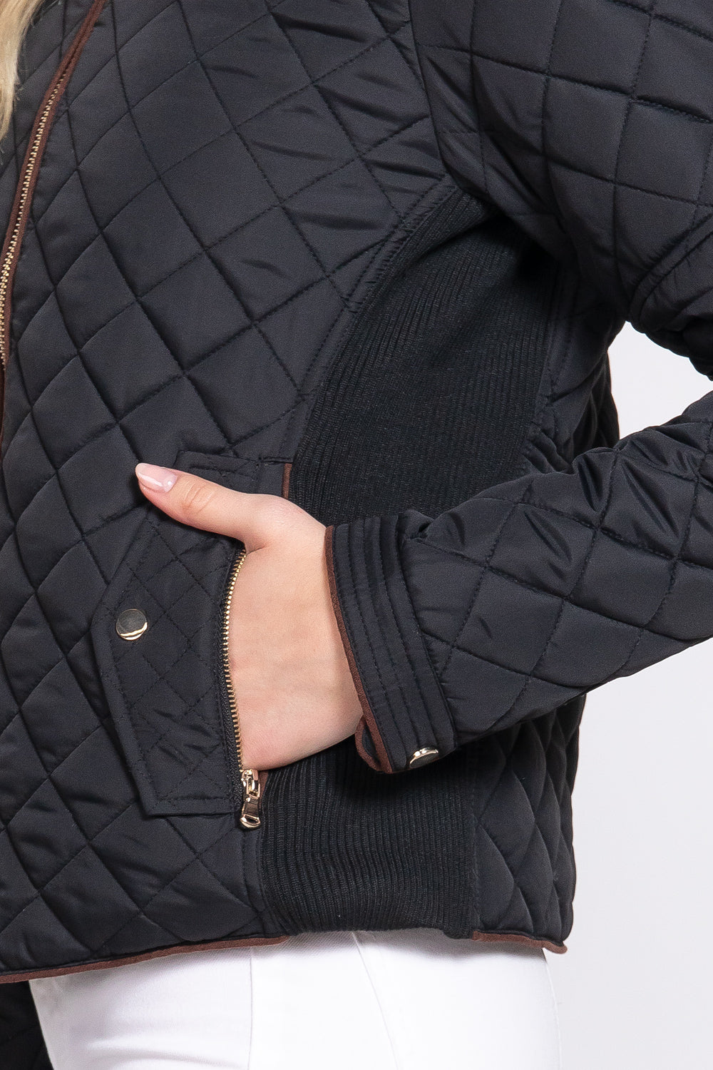 Khanomak Quilted Padding Jacket With Suede Piping Detail