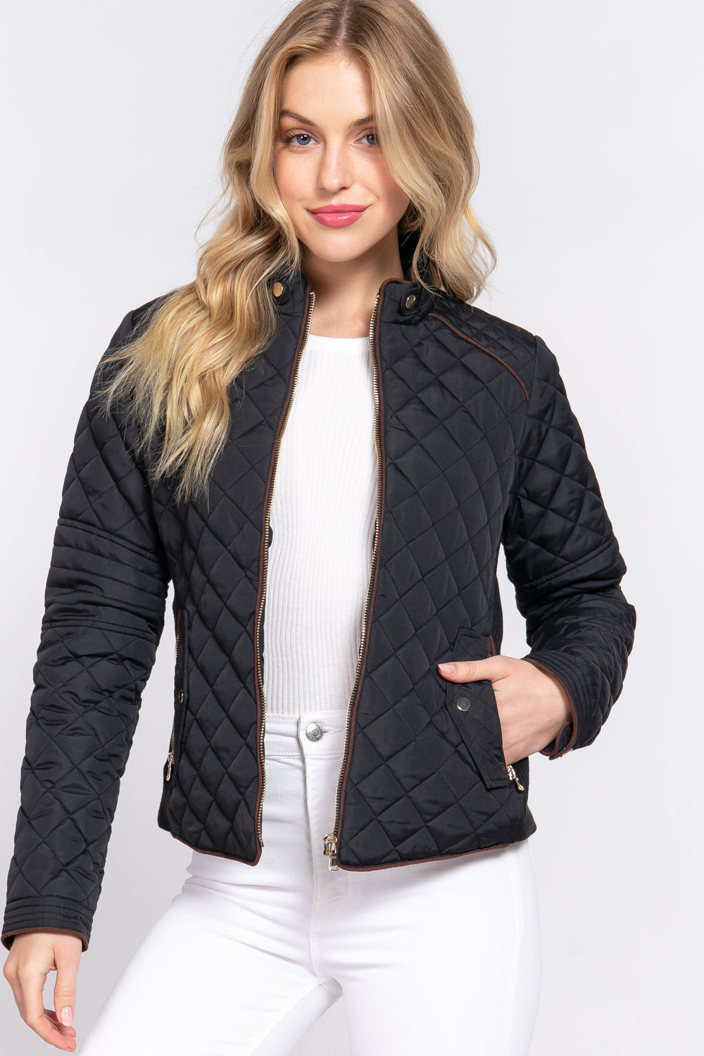 Khanomak Quilted Padding Jacket With Suede Piping Detail