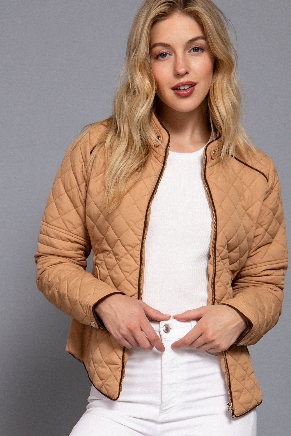 Khanomak Quilted Padding Jacket With Suede Piping Detail
