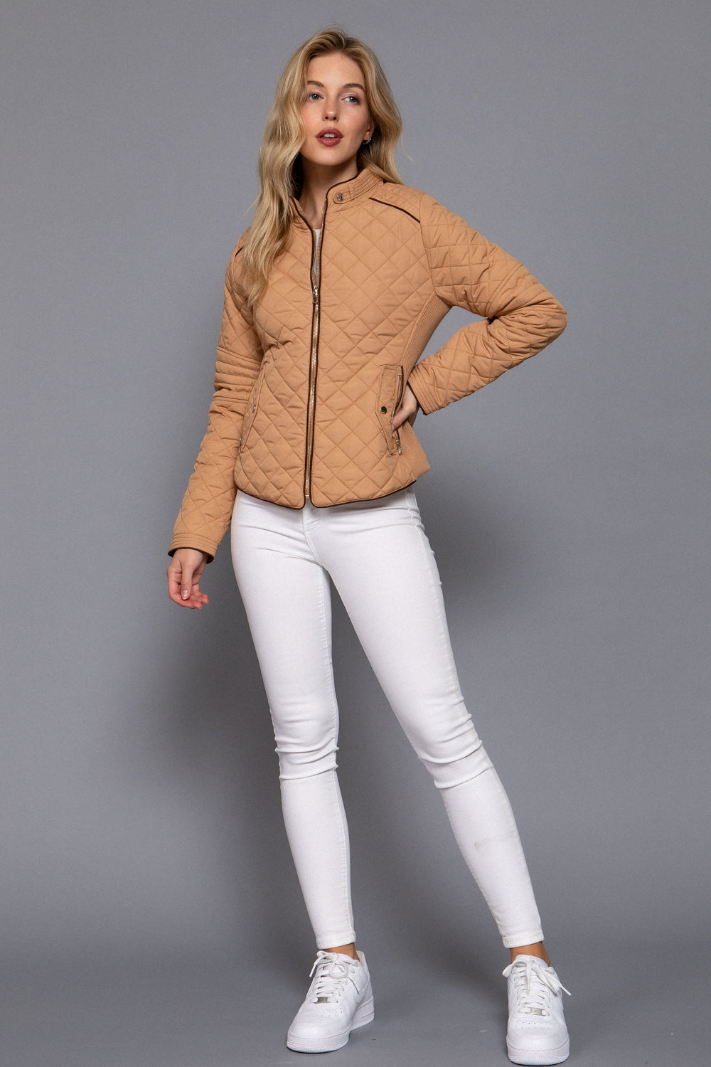 Khanomak Quilted Padding Jacket With Suede Piping Detail