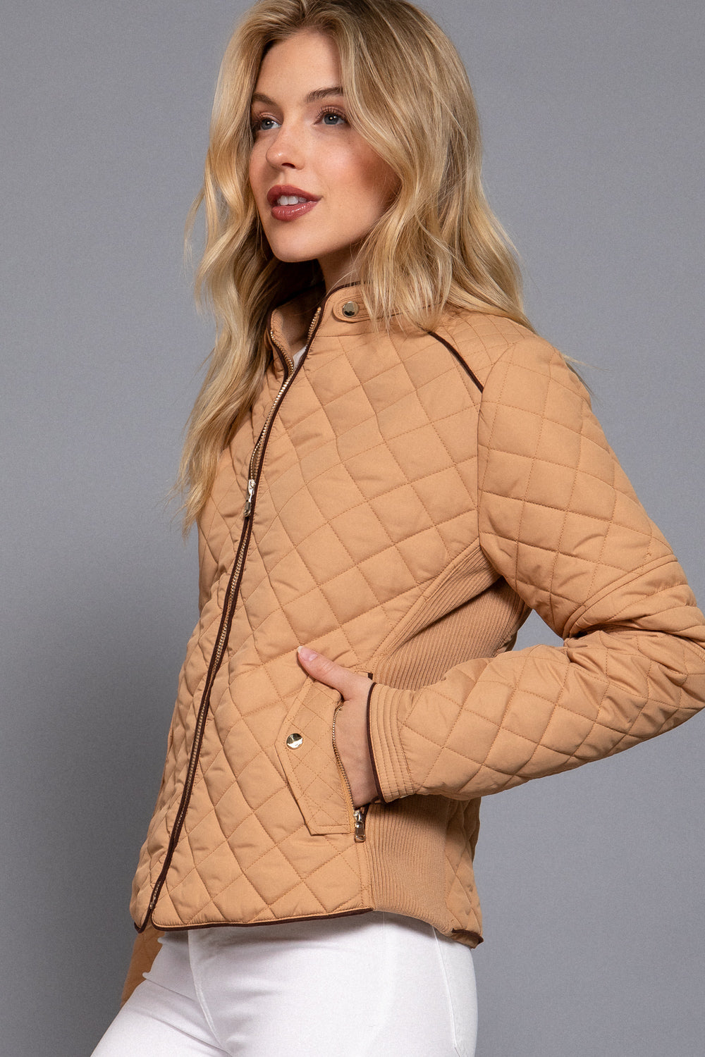 Khanomak Quilted Padding Jacket With Suede Piping Detail