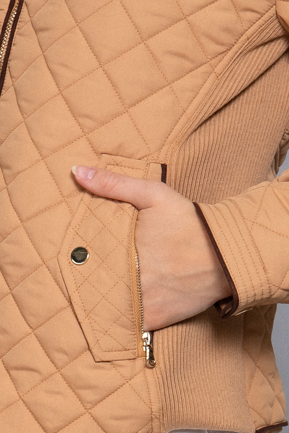 Khanomak Quilted Padding Jacket With Suede Piping Detail