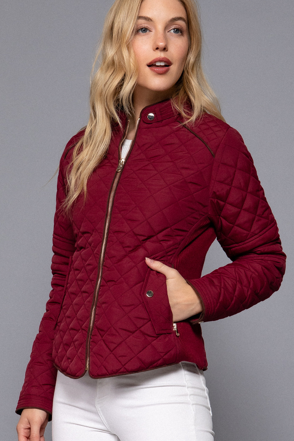 Khanomak Quilted Padding Jacket With Suede Piping Detail