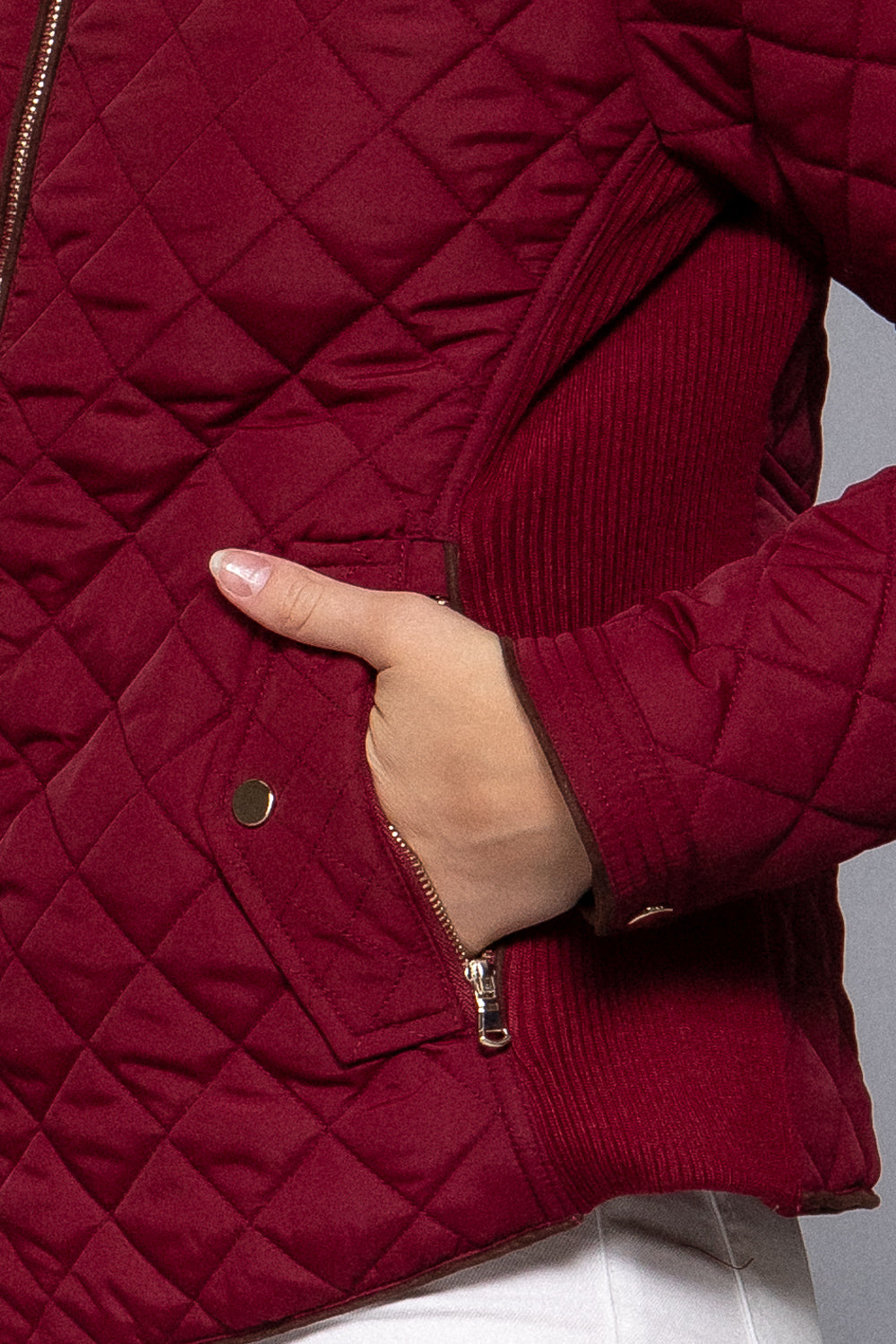 Khanomak Quilted Padding Jacket With Suede Piping Detail