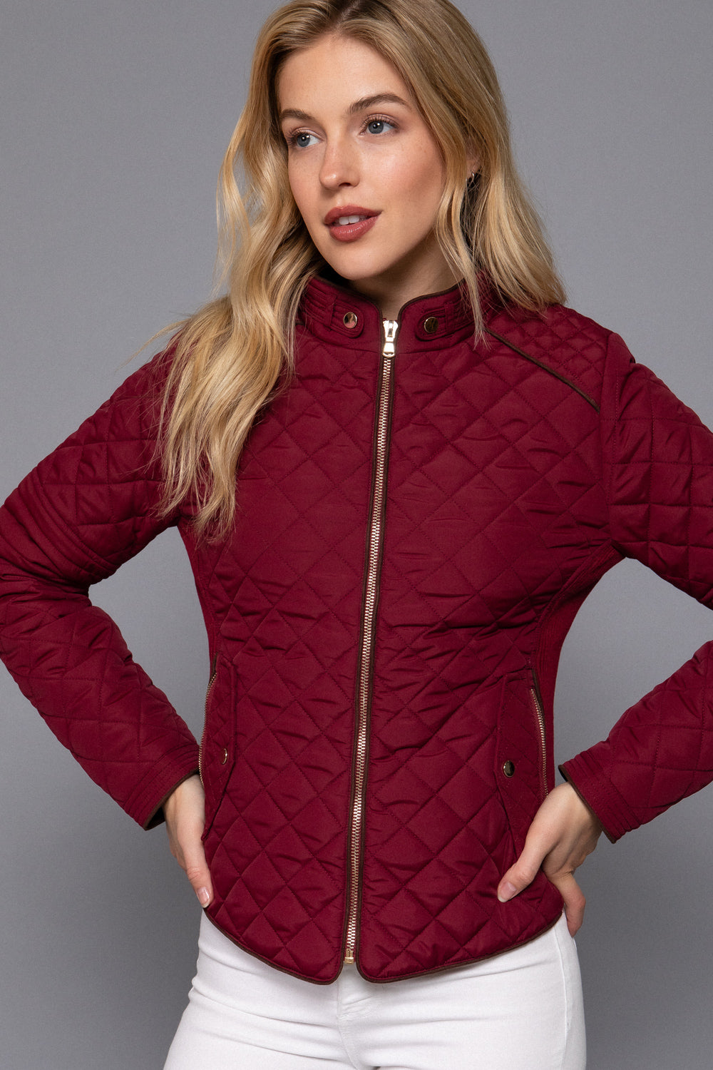 Khanomak Quilted Padding Jacket With Suede Piping Detail