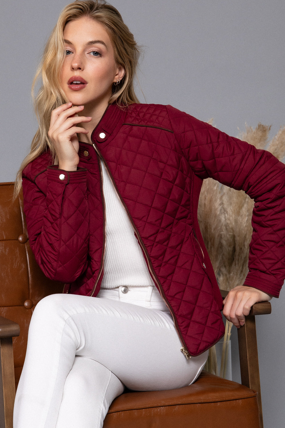 Khanomak Quilted Padding Jacket With Suede Piping Detail