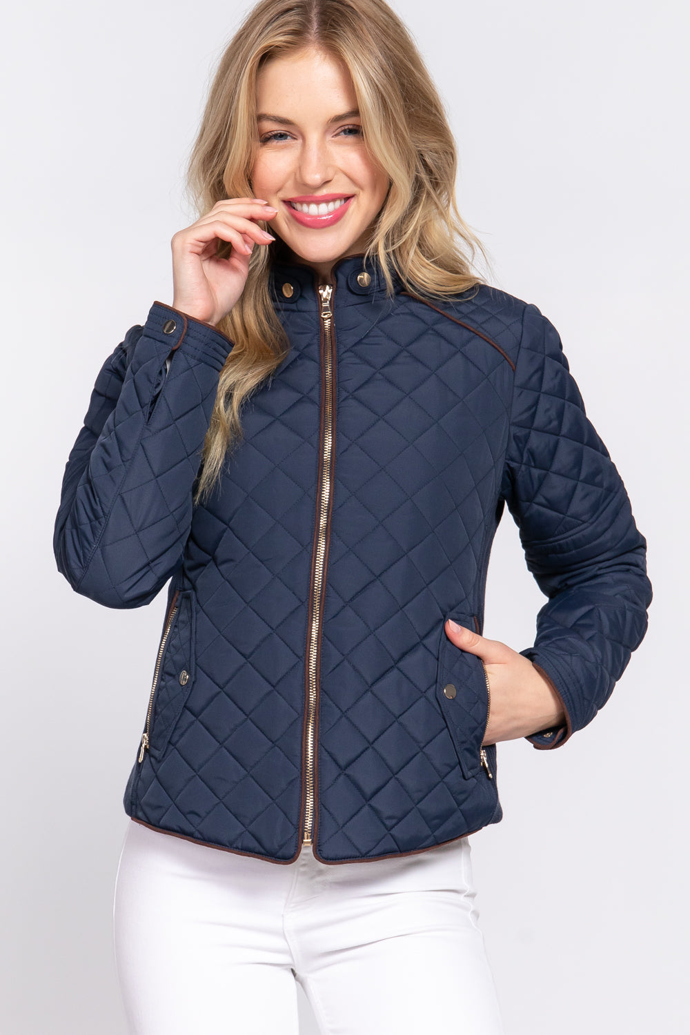 Khanomak Quilted Padding Jacket With Suede Piping Detail