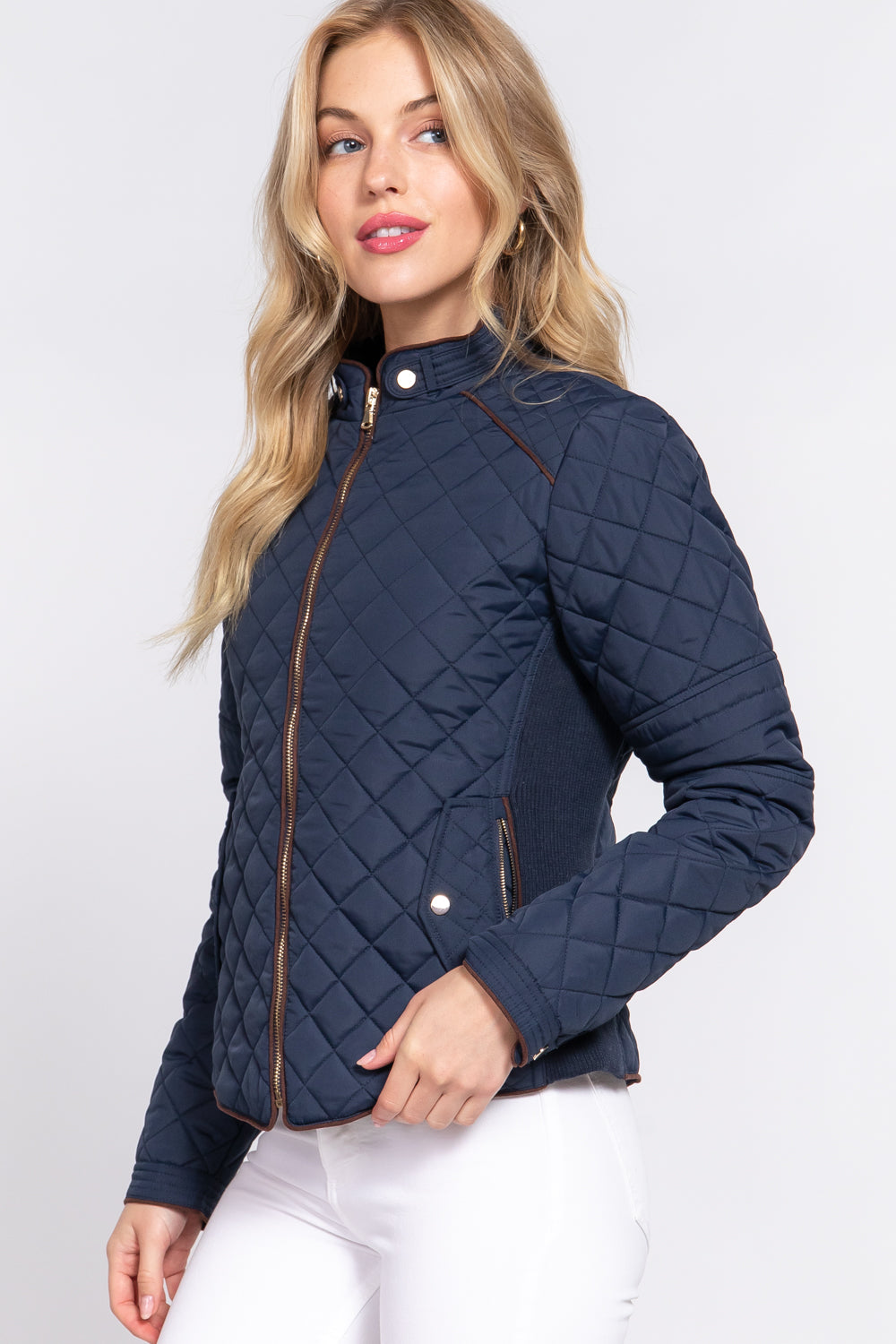 Khanomak Quilted Padding Jacket With Suede Piping Detail