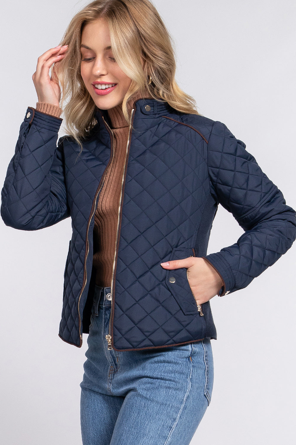 Khanomak Quilted Padding Jacket With Suede Piping Detail