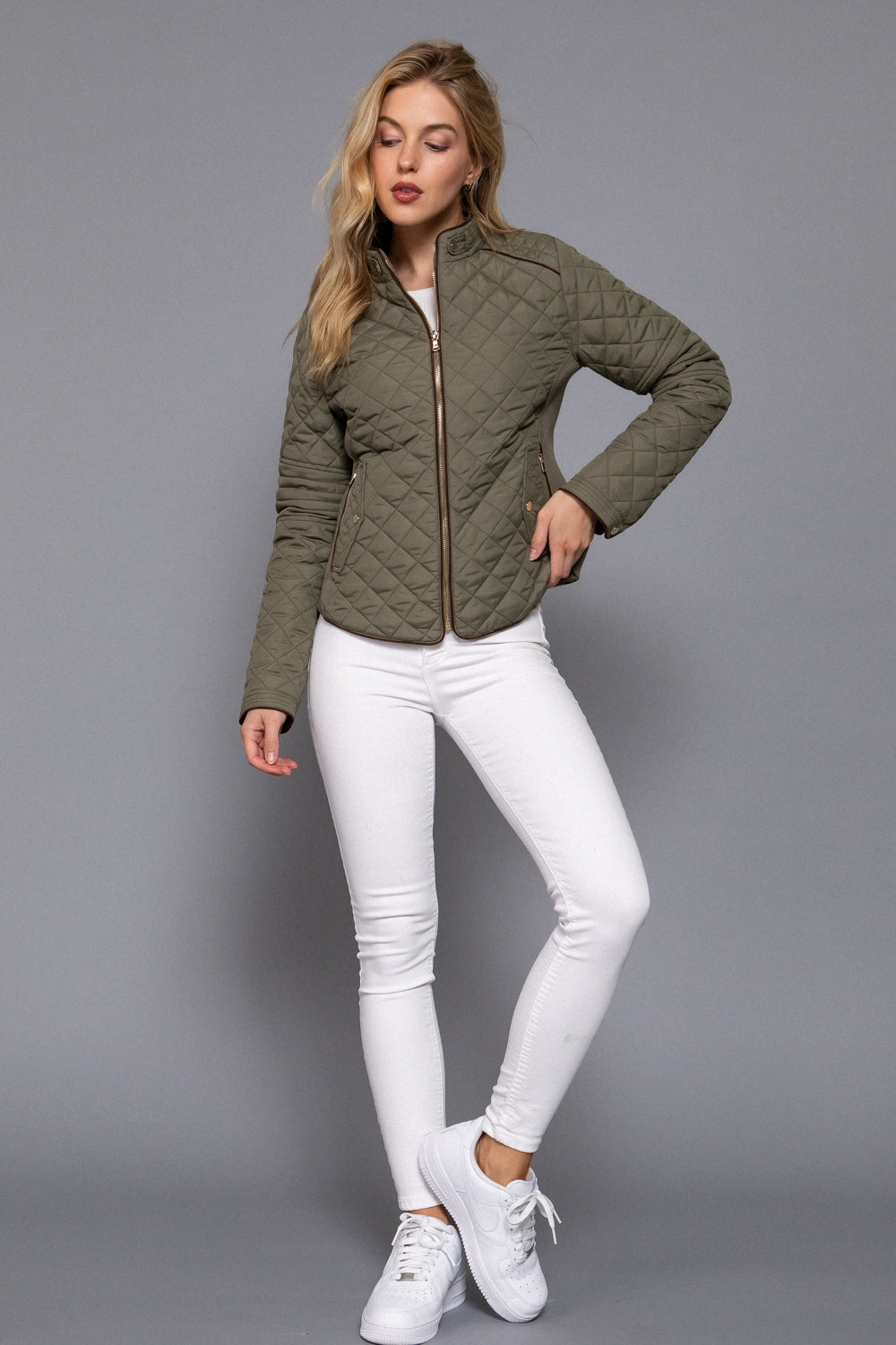 Khanomak Quilted Padding Jacket With Suede Piping Detail