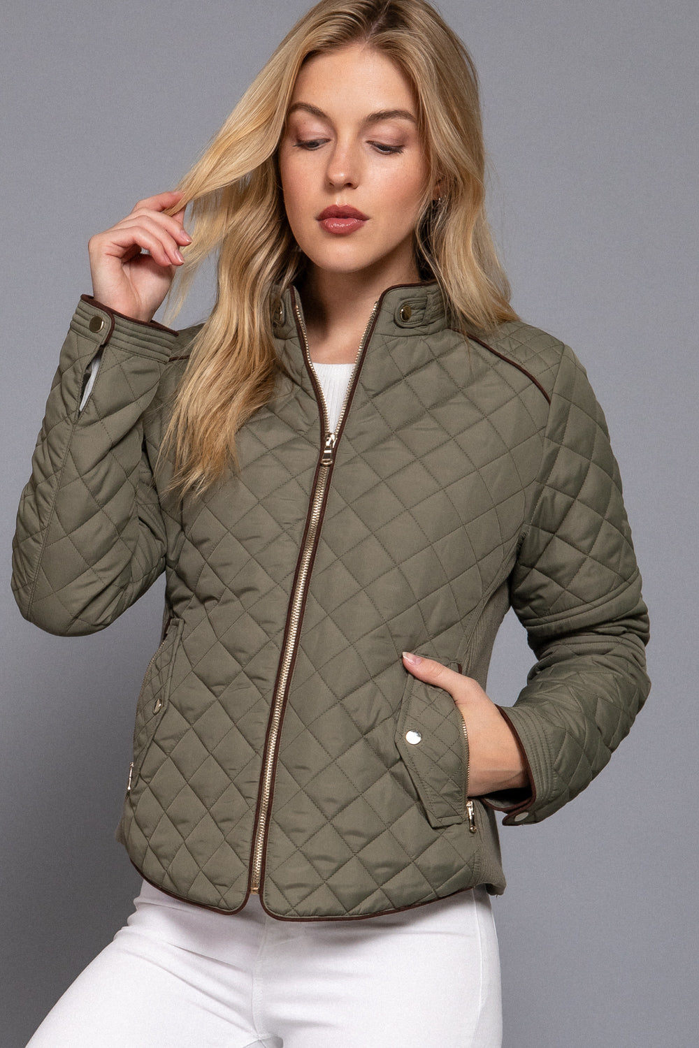 Khanomak Quilted Padding Jacket With Suede Piping Detail