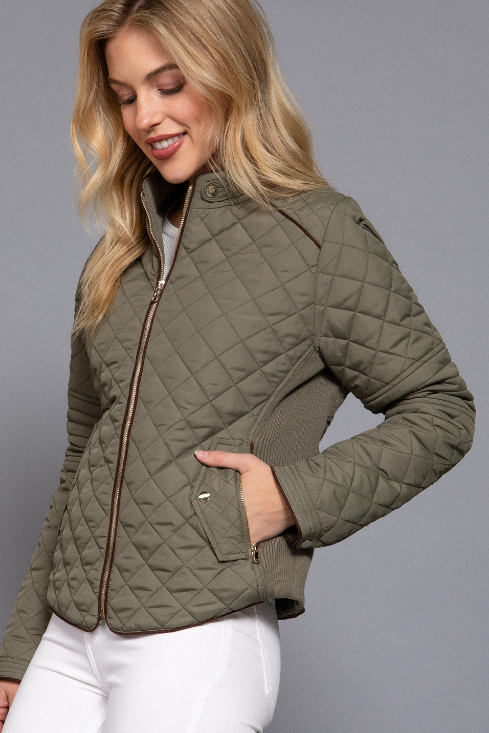 Khanomak Quilted Padding Jacket With Suede Piping Detail
