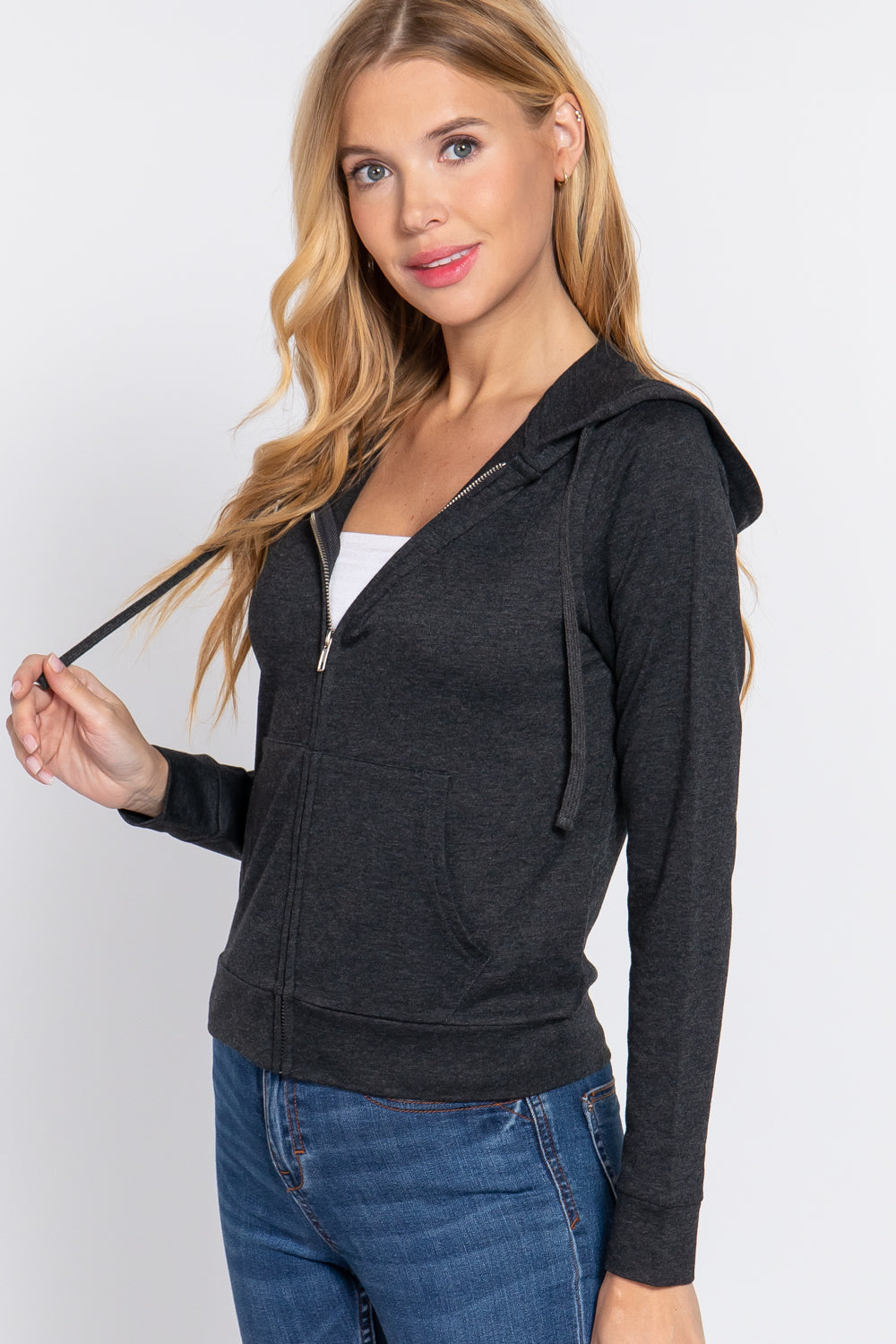 Long Sleeve Zipper French Terry Jacket with Kangroo Pocket