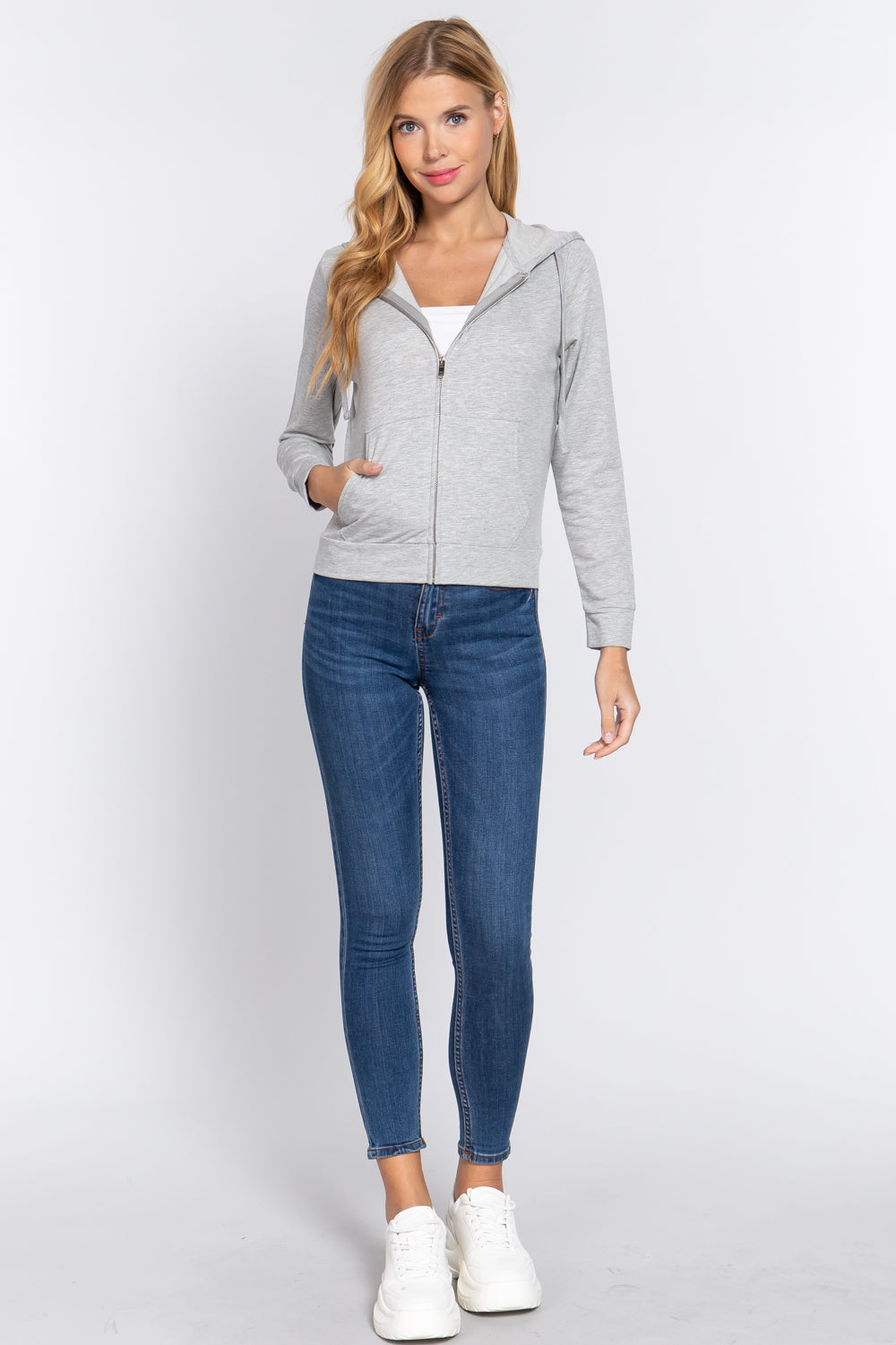 Long Sleeve Zipper French Terry Jacket with Kangroo Pocket