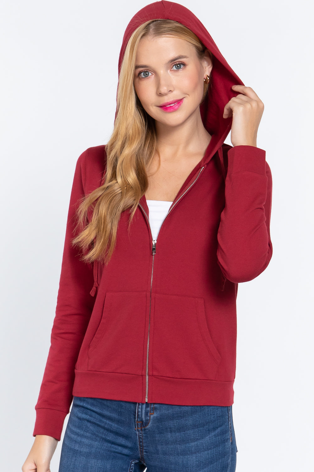 Long Sleeve Zipper French Terry Jacket with Kangroo Pocket