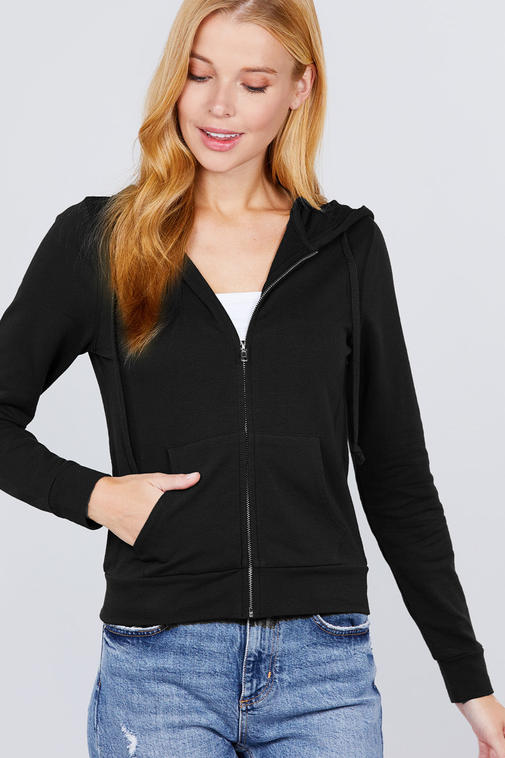 Long Sleeve Zipper French Terry Jacket with Kangroo Pocket