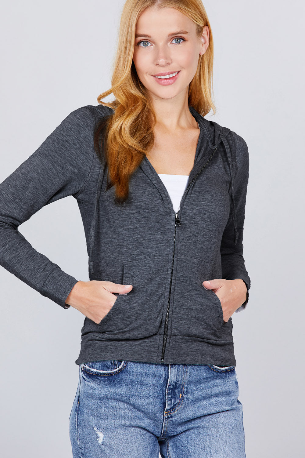 Long Sleeve Zipper French Terry Jacket with Kangroo Pocket