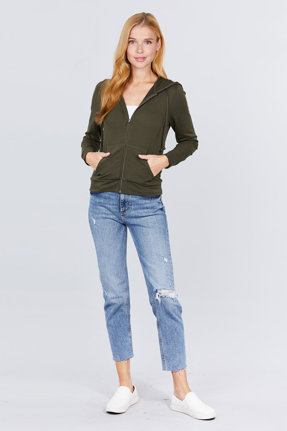 Long Sleeve Zipper French Terry Jacket with Kangroo Pocket