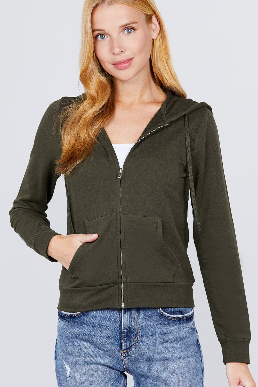 Long Sleeve Zipper French Terry Jacket with Kangroo Pocket