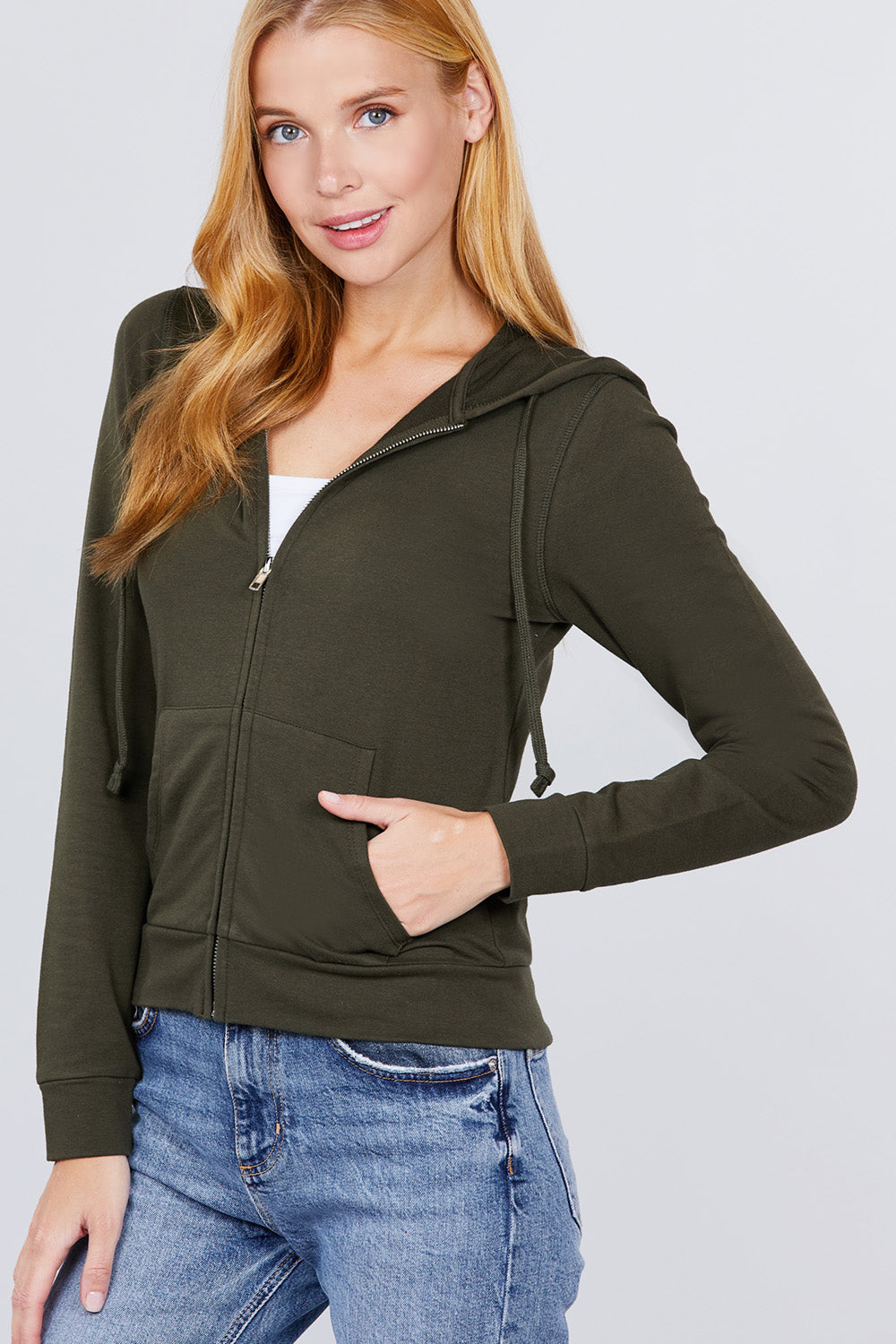 Long Sleeve Zipper French Terry Jacket with Kangroo Pocket