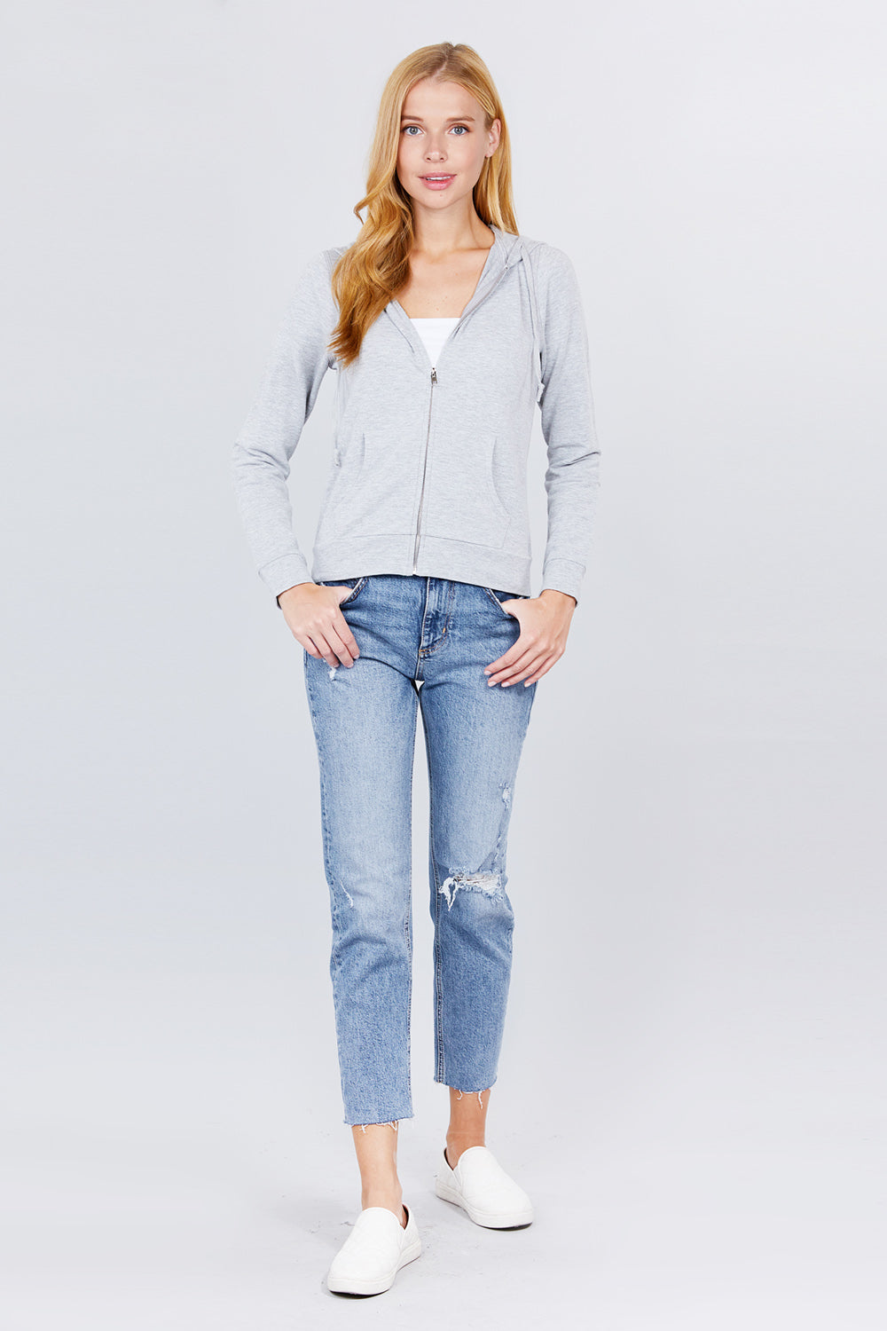 Long Sleeve Zipper French Terry Jacket with Kangroo Pocket