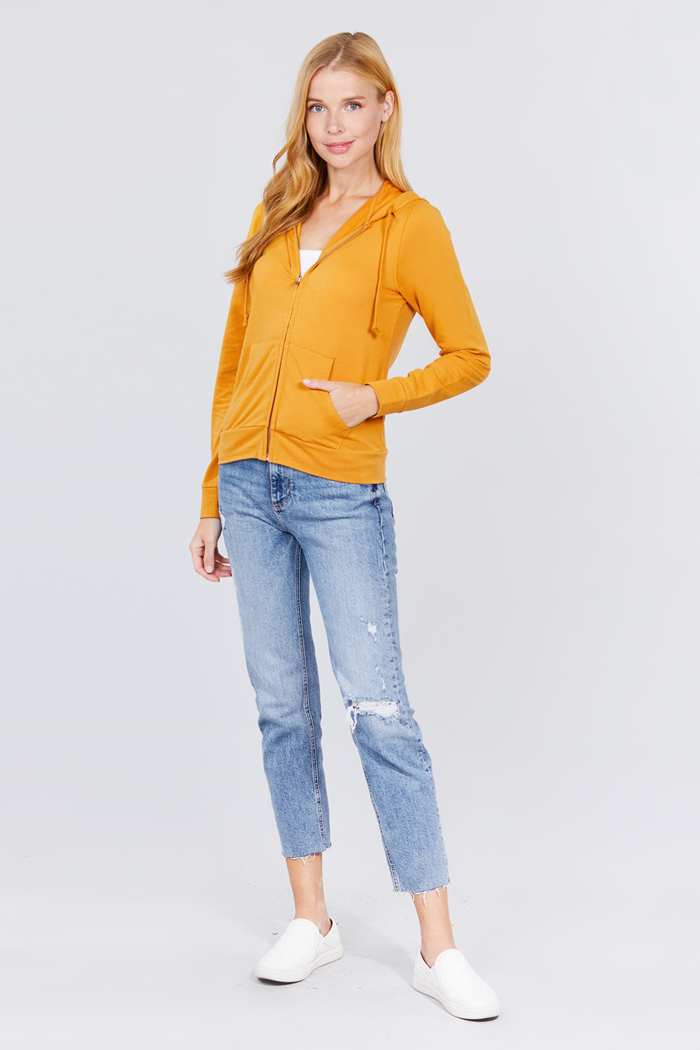 Long Sleeve Zipper French Terry Jacket with Kangroo Pocket