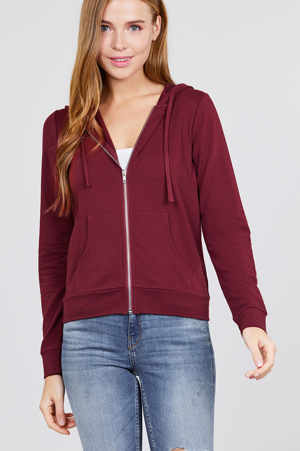 Long Sleeve Zipper French Terry Jacket with Kangroo Pocket