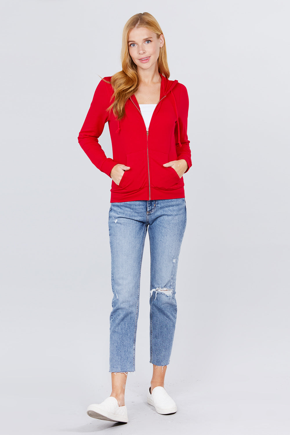 Long Sleeve Zipper French Terry Jacket with Kangroo Pocket