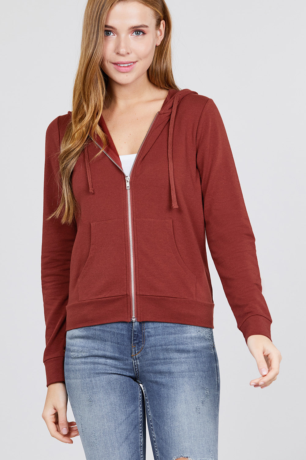 Long Sleeve Zipper French Terry Jacket with Kangroo Pocket