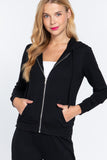 Khanomak Women's Long Sleeve Inner Brushed Zip Up Hoodie Jacket