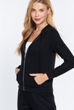 Khanomak Women's Long Sleeve Inner Brushed Zip Up Hoodie Jacket