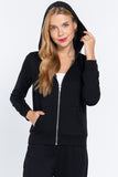Khanomak Women's Long Sleeve Inner Brushed Zip Up Hoodie Jacket
