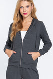 Khanomak Women's Long Sleeve Inner Brushed Zip Up Hoodie Jacket