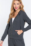 Khanomak Women's Long Sleeve Inner Brushed Zip Up Hoodie Jacket