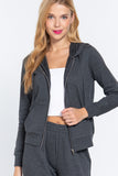 Khanomak Women's Long Sleeve Inner Brushed Zip Up Hoodie Jacket