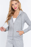 Khanomak Women's Long Sleeve Inner Brushed Zip Up Hoodie Jacket