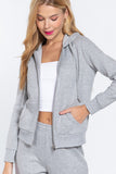 Khanomak Women's Long Sleeve Inner Brushed Zip Up Hoodie Jacket